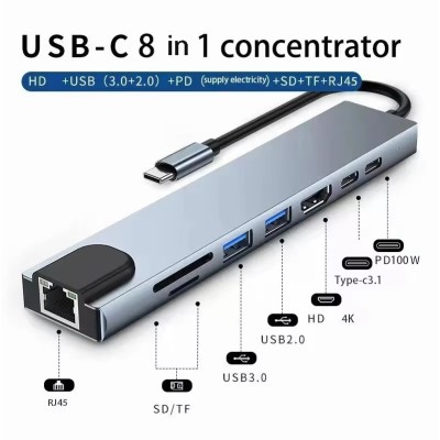 8 en 1 USB-C Hub de Type C...